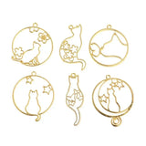 6 Pcs Kitten Cat Hollow Frames for Jewelry Necklace Pendant