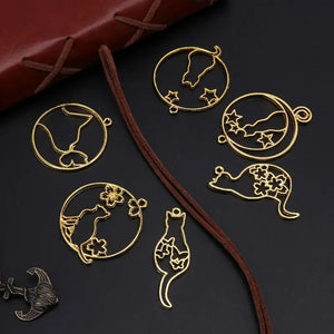 6 Pcs Kitten Cat Hollow Frames for Jewelry Necklace Pendant