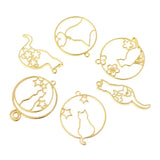 6 Pcs Kitten Cat Hollow Frames for Jewelry Necklace Pendant