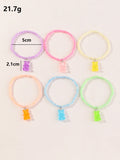 6 Pcs Transparent Rice Beads Bracelet with Bear Pendant