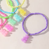 6 Pcs Transparent Rice Beads Bracelet with Bear Pendant