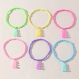 6 Pcs Transparent Rice Beads Bracelet with Bear Pendant