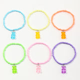 6 Pcs Transparent Rice Beads Bracelet with Bear Pendant