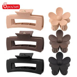 6 Pcs Set Retro Frosted Hair Clips Large Rectangle Claw Clip Flower Shaped Clips