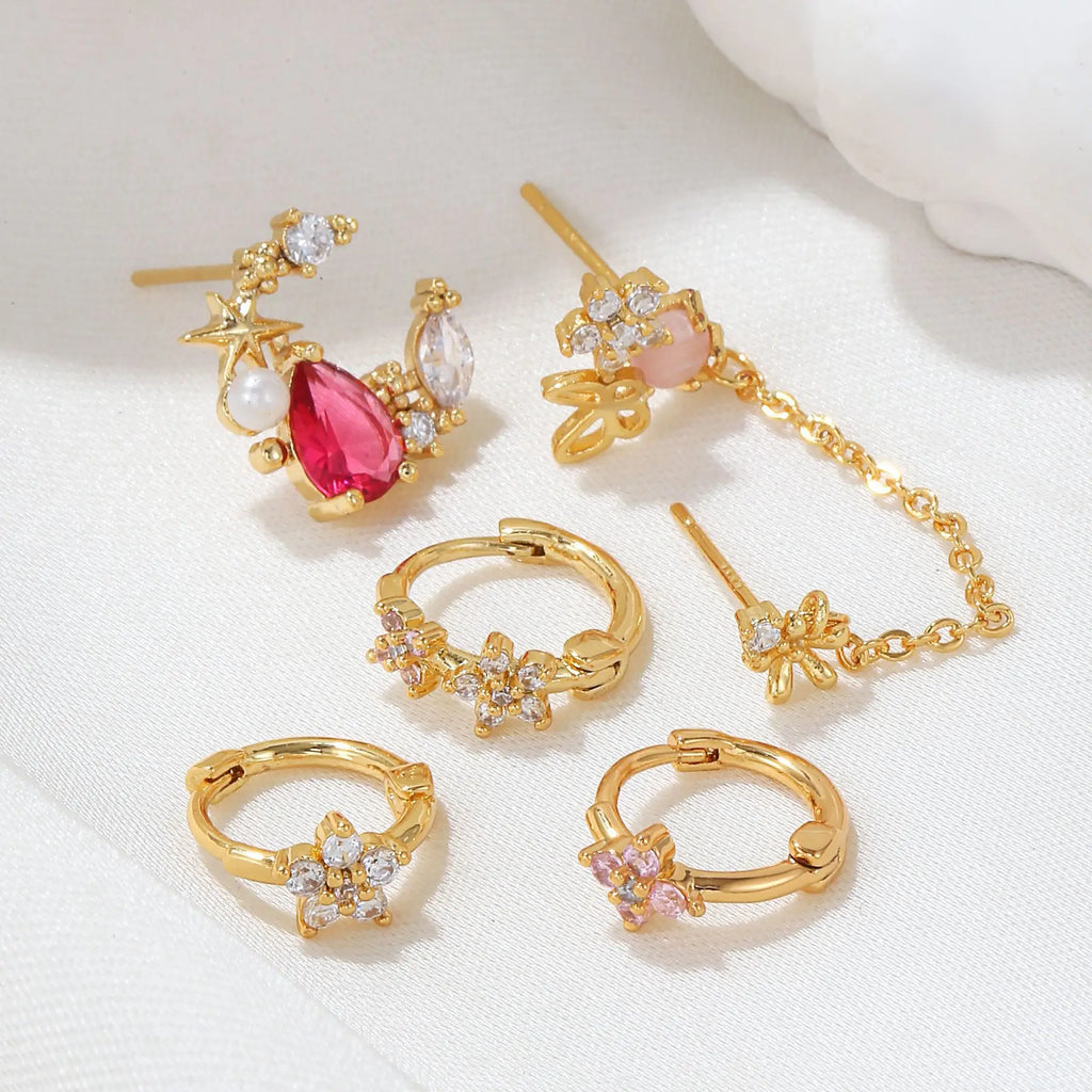6 Pcs Small Crystal Flower Earrings Set for Women Cartilage Piercing