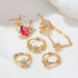 6 Pcs Small Crystal Flower Earrings Set for Women Cartilage Piercing