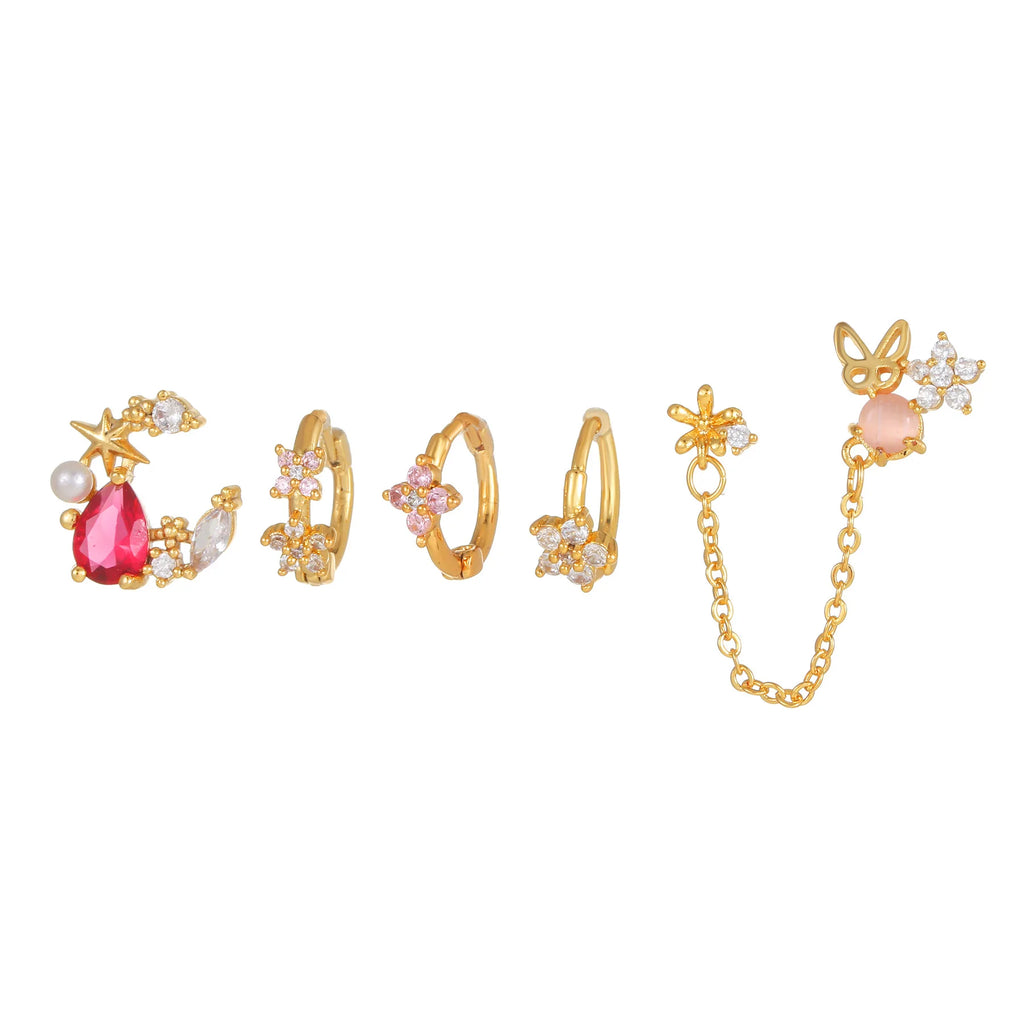 6 Pcs Small Crystal Flower Earrings Set for Women Cartilage Piercing