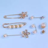6 Pc Classic Brooch Set Pearl Zircon Collar Pin Leak-Proof Jewelry