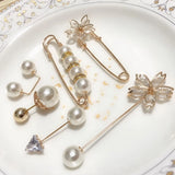 6 Pc Classic Brooch Set Pearl Zircon Collar Pin Leak-Proof Jewelry
