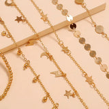 6-Piece Boho Chain Foot Jewelry Charm Anklet Set Girls Beach Accessories