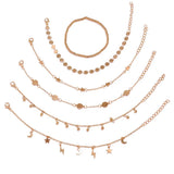 6-Piece Boho Chain Foot Jewelry Charm Anklet Set Girls Beach Accessories