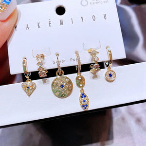 6 Piece Heart Stone Dangle Earrings Set For Women