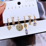 6 Piece Heart Stone Dangle Earrings Set For Women