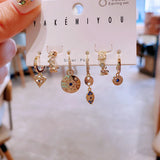 6 Piece Heart Stone Dangle Earrings Set For Women