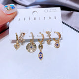6 Piece Heart Stone Dangle Earrings Set For Women