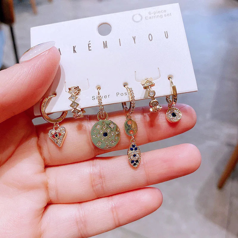 6 Piece Heart Stone Dangle Earrings Set For Women