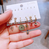 6 Piece Heart Stone Dangle Earrings Set For Women