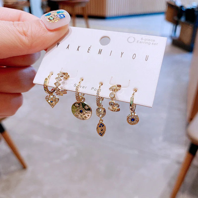 6 Piece Heart Stone Dangle Earrings Set For Women