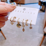 6 Piece Heart Stone Dangle Earrings Set For Women