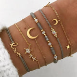 6-Piece Suit Hand Jewelry Love Five-Pointed Star Moon Bracelet