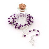 6Pcs 4mm Glass Bottle Shining Rosary Beads Cross Pendant Necklace