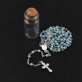 6Pcs 4mm Glass Bottle Shining Rosary Beads Cross Pendant Necklace