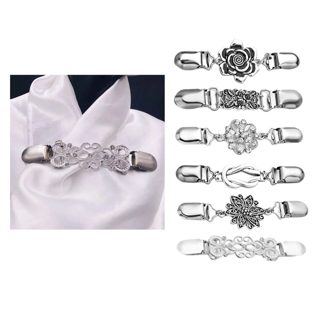 6 Pcs Collar Clips Metal Jewelry Vintage Brooches for Dress Scarf Jackets Women