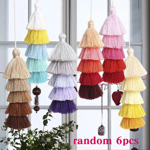 6 Pcs Bohemian Pompom Tassel Keychain Charms for DIY Crafts