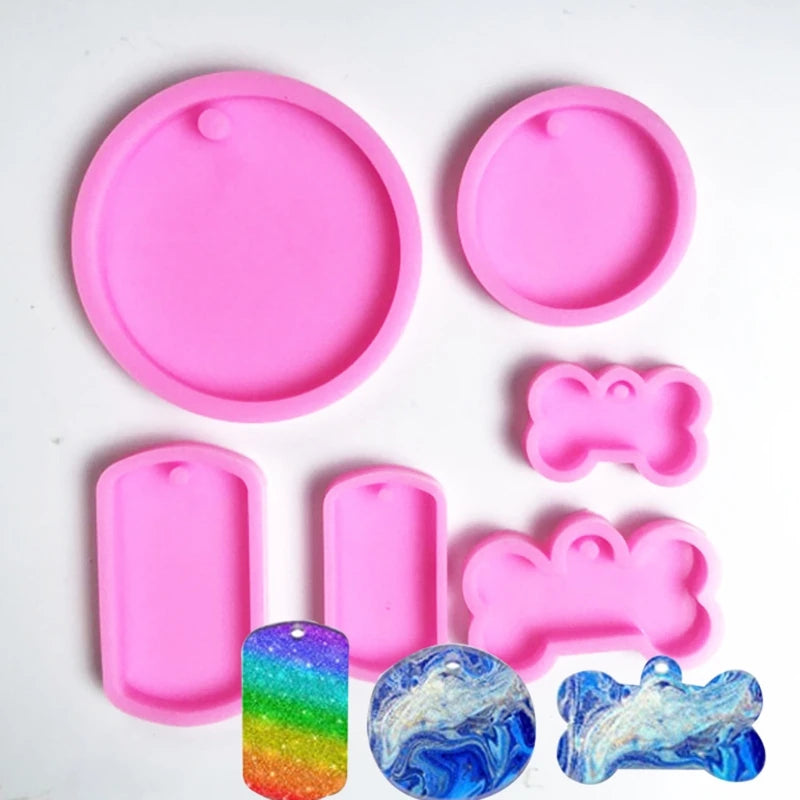 6 Dog Tag Epoxy Resin Mold Round Circle Keychain Pendant Silicone Mould DIY