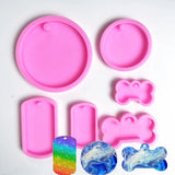 6 Dog Tag Epoxy Resin Mold Round Circle Keychain Pendant Silicone Mould DIY