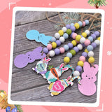 6-Piece Easter Wood Bead Garland with Tassels and Rabbit & Dwarf Tags
