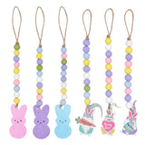 6-Piece Easter Wood Bead Garland with Tassels and Rabbit & Dwarf Tags