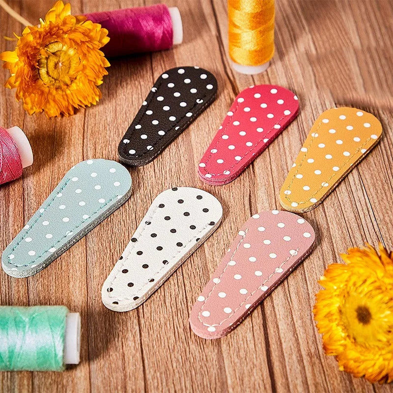 6 Embroidery Scissors Sheath Polka Dot Protective Cover Leather
