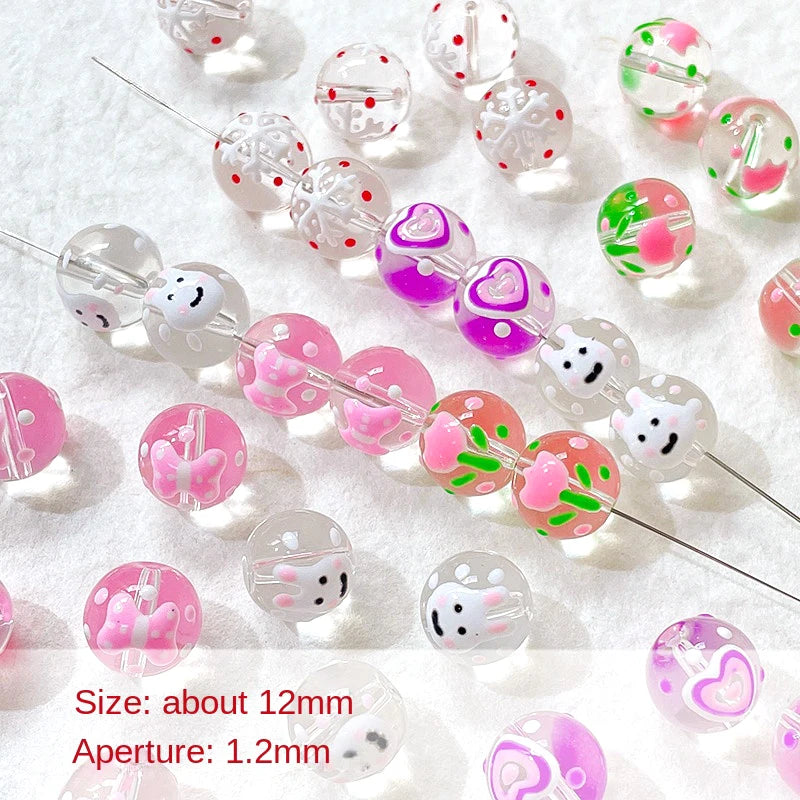 6 Hand-painted Bow Dots Tulip Glass Beads DIY Jewelry Accessories