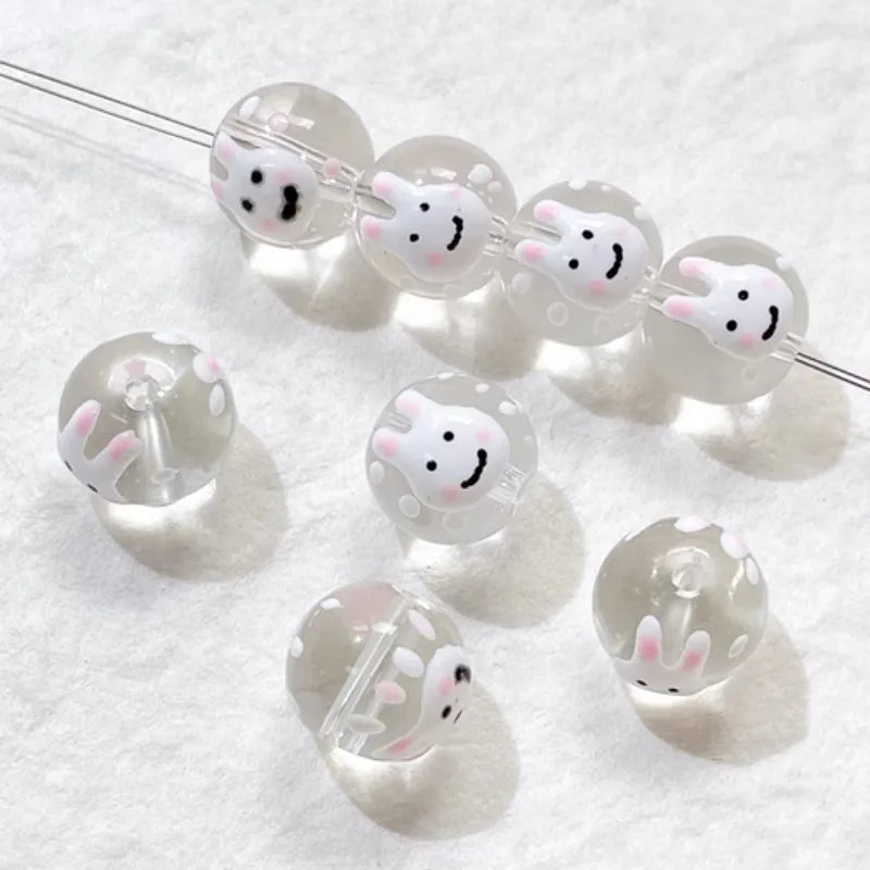 6 Hand-painted Bow Dots Tulip Glass Beads DIY Jewelry Accessories