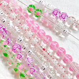 6 Hand-painted Bow Dots Tulip Glass Beads DIY Jewelry Accessories