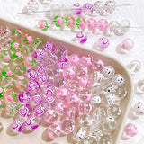 6 Hand-painted Bow Dots Tulip Glass Beads DIY Jewelry Accessories