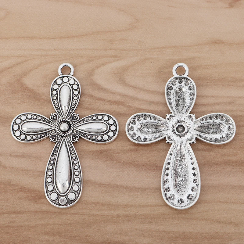 6 Large Gothic Cross Charms Pendants for Jewelry Making 73x53mm