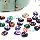 6 Pcs Oval Engraved Vintage Style Glass Beads DIY Jewelry Making