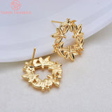 6 Pcs 17.5mm 24K Plated Brass Champagne Flower Earrings DIY Jewelry