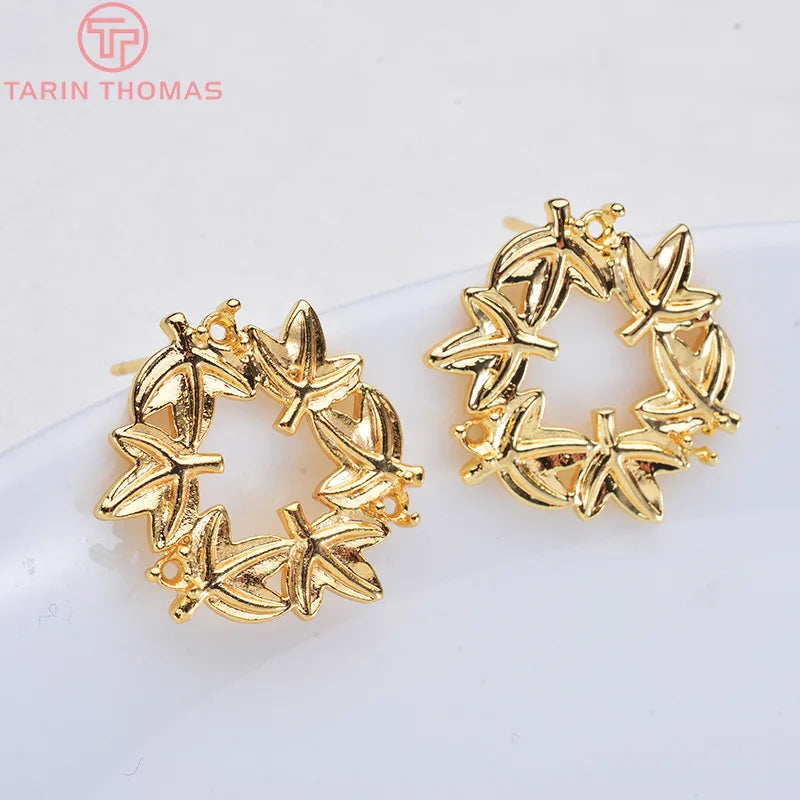 6 Pcs 17.5mm 24K Plated Brass Champagne Flower Earrings DIY Jewelry