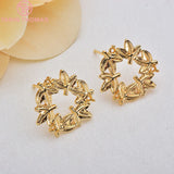 6 Pcs 17.5mm 24K Plated Brass Champagne Flower Earrings DIY Jewelry
