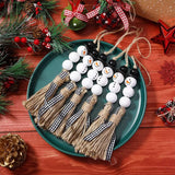 6 Snowman Bead Garland Xmas Tree Ornaments Wooden Farmhouse Rustic Plaid Tassel