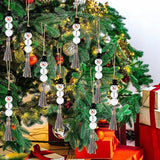6 Snowman Bead Garland Xmas Tree Ornaments Wooden Farmhouse Rustic Plaid Tassel