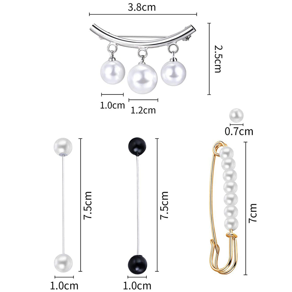 6Pcs Faux Pearl Sweater Shawl Clips Vintage Cardigan Collar Brooch Clip
