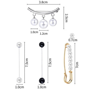 6Pcs Faux Pearl Sweater Shawl Clips Vintage Cardigan Collar Brooch Clip