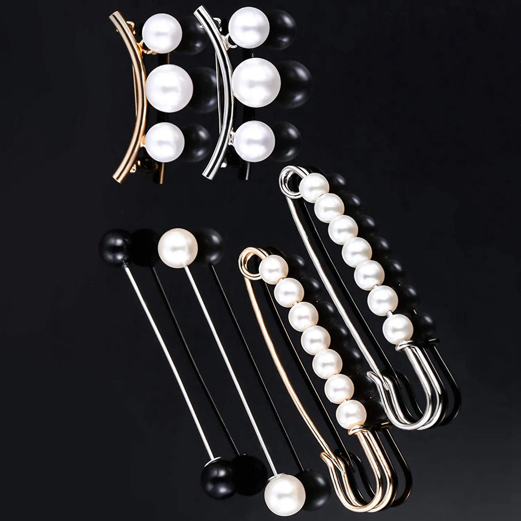6Pcs Faux Pearl Sweater Shawl Clips Vintage Cardigan Collar Brooch Clip