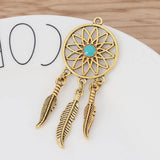6 Tibetan Silver/Gold Feather Dream Catcher Charms Pendants for Earrings
