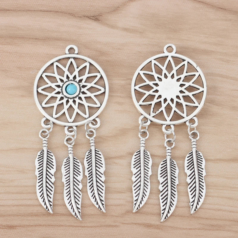 6 Tibetan Silver/Gold Feather Dream Catcher Charms Pendants for Earrings