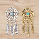 6 Tibetan Silver/Gold Feather Dream Catcher Charms Pendants for Earrings
